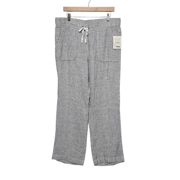 Athleta Pants - Athleta Linen Striped Wide Leg Pants Womens Size 14 Gray White Drawstring Casual